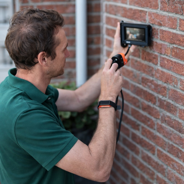 Man onderzoekt muur met endoscoopcamera -Isowit